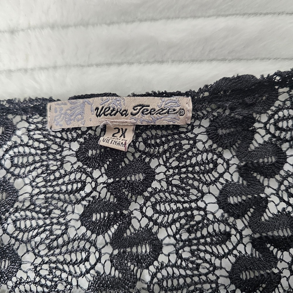 Ultra Teeze Black Lace Overlay Smocked Hem Flutter Sleeve‎ Top 2X Whimsygoth - Picture 6 of 9